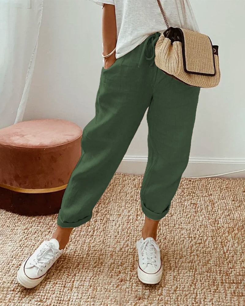 Arden | Women's Linen Drawstring Casual Tapered Pants