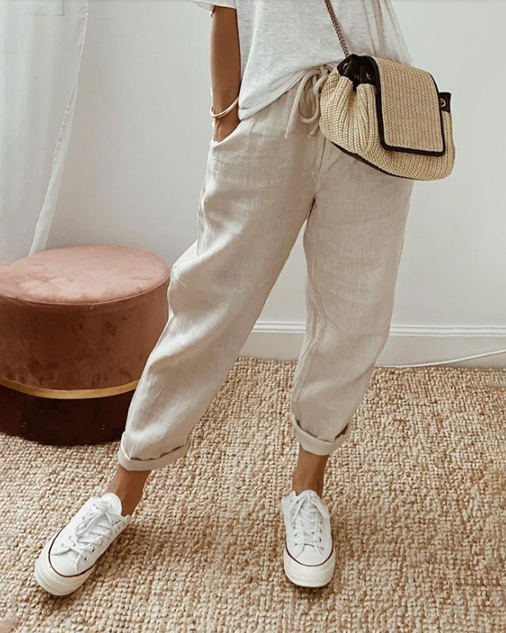 Arden | Women's Linen Drawstring Casual Tapered Pants