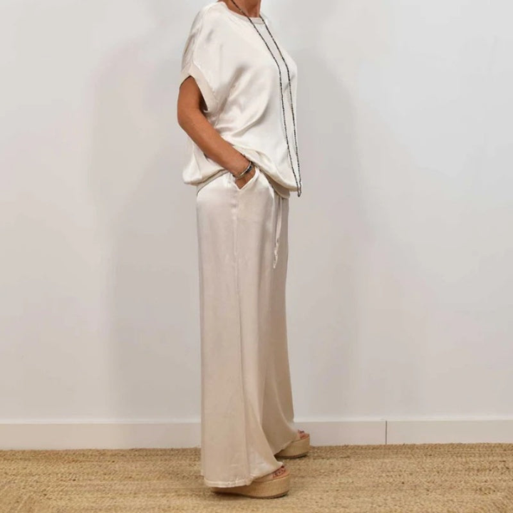 Aster | Women's Satin Wide-Leg Two-Piece Lounge Set