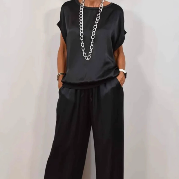 Aster | Women's Satin Wide-Leg Two-Piece Lounge Set