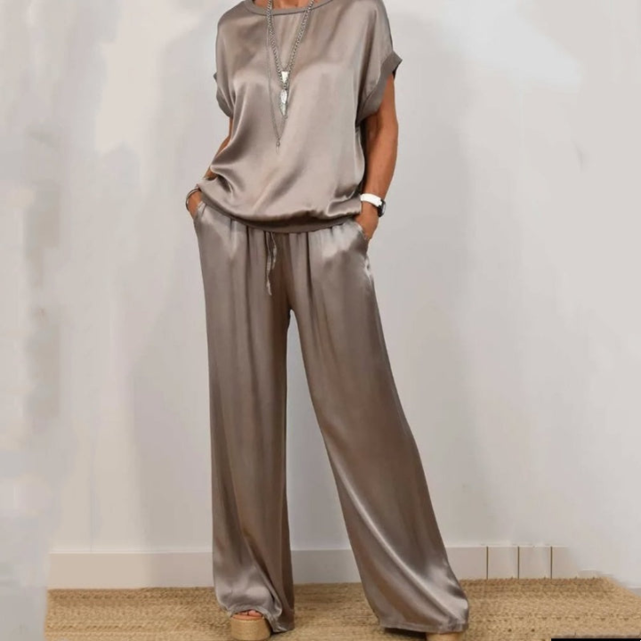 Aster | Women's Satin Wide-Leg Two-Piece Lounge Set