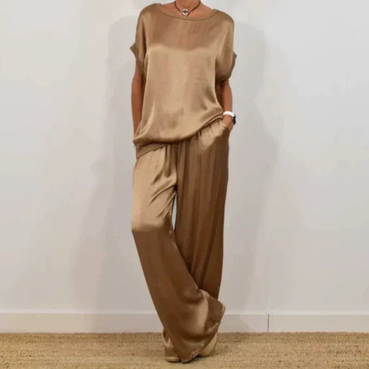 Aster | Women's Satin Wide-Leg Two-Piece Lounge Set