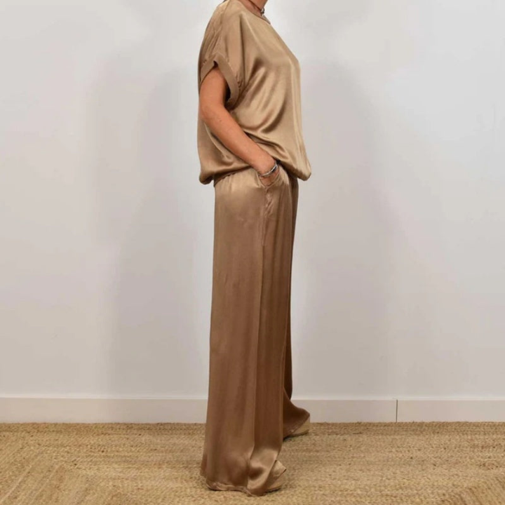 Aster | Women's Satin Wide-Leg Two-Piece Lounge Set