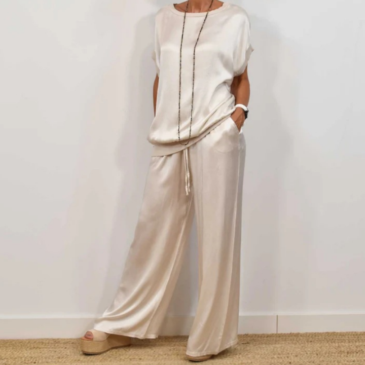 Aster | Women's Satin Wide-Leg Two-Piece Lounge Set