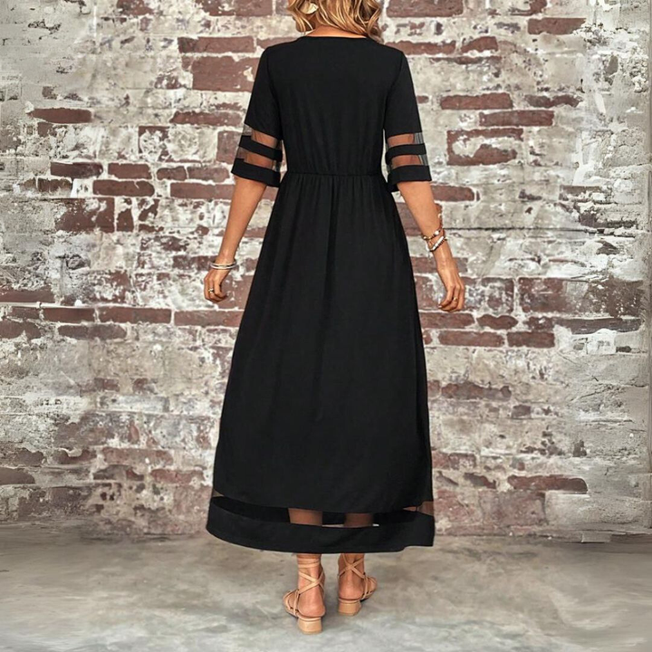 Astrid | Women's Chiffon Mesh-Panel Smocked Maxi Dress Elegant