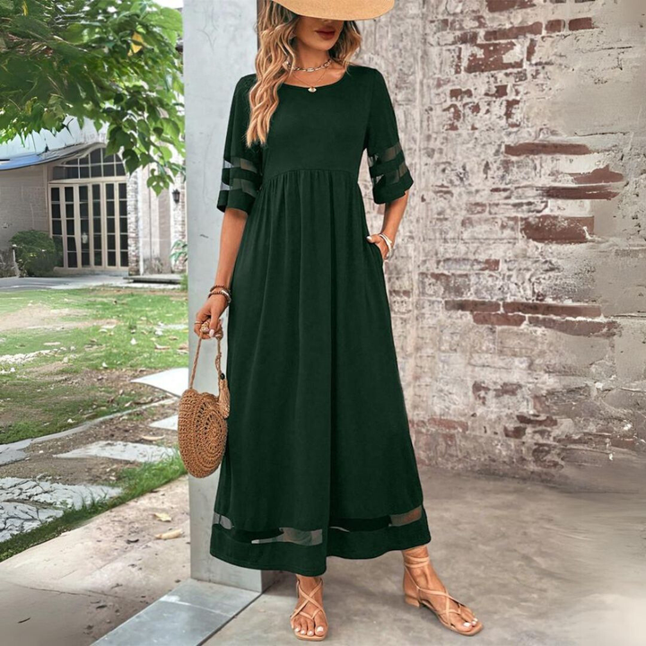 Astrid | Women's Chiffon Mesh-Panel Smocked Maxi Dress Elegant