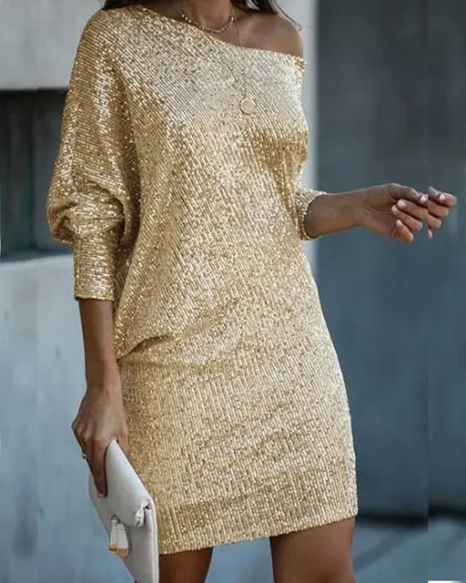 Aurelia | Women's Stretch Sequin Off-Shoulder Mini Dress