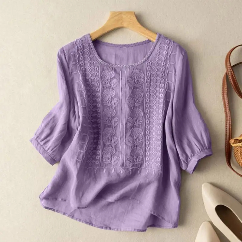 Aveline | Women's Chiffon Embroidered 3/4 Sleeve Layered Blouse