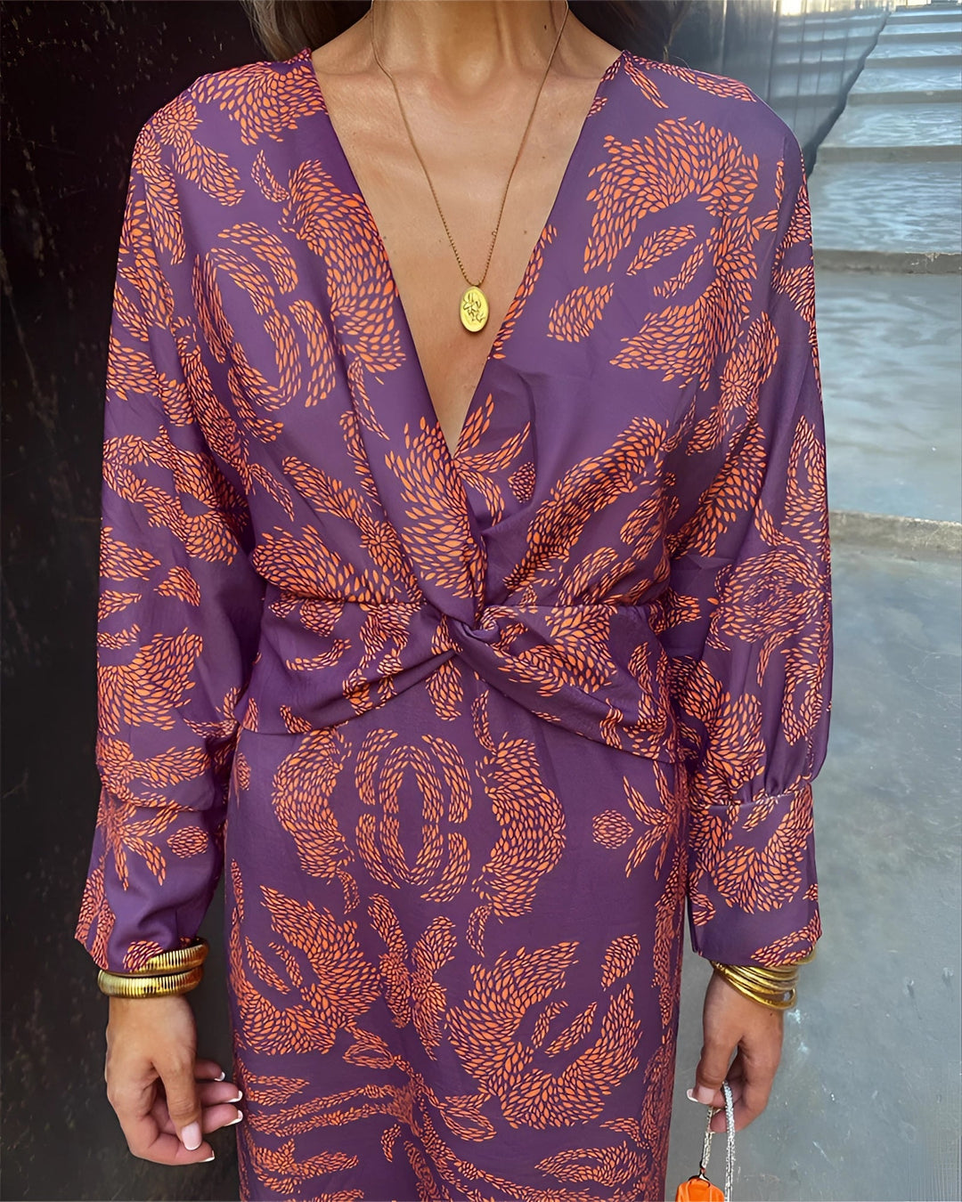 Vespera’s Regal Touch | Elegant Floral Midi Dress