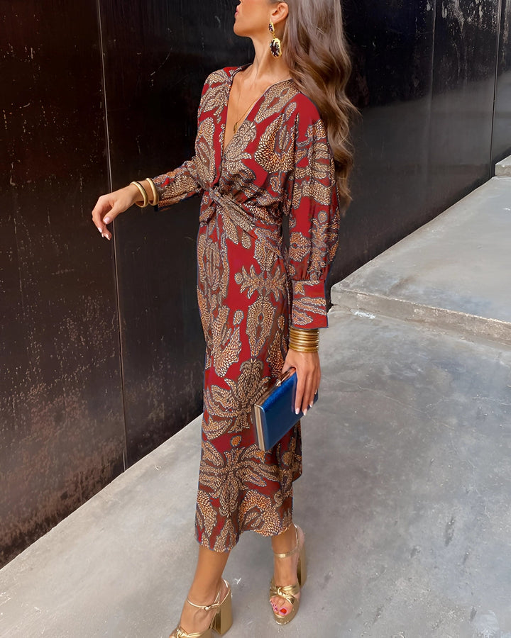 Vespera’s Regal Touch | Elegant Floral Midi Dress