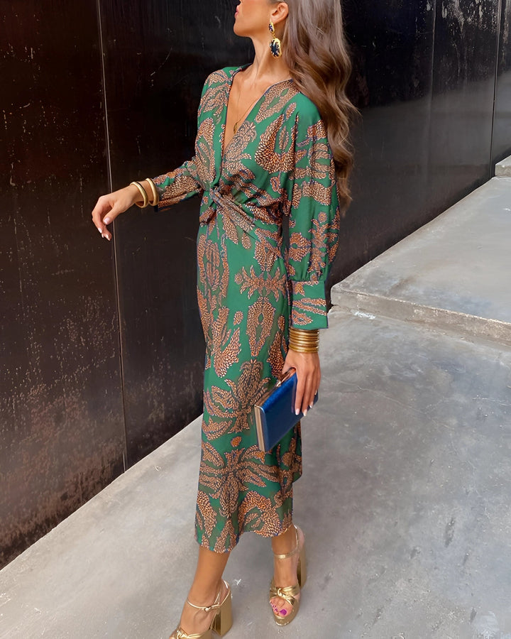 Vespera’s Regal Touch | Elegant Floral Midi Dress