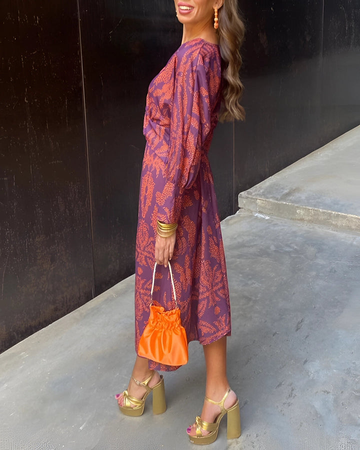 Vespera’s Regal Touch | Elegant Floral Midi Dress