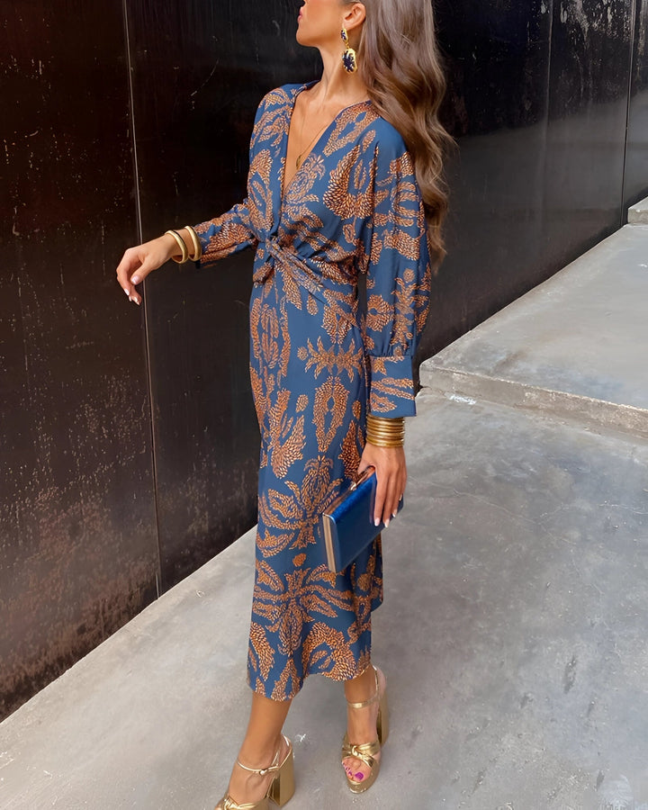 Vespera’s Regal Touch | Elegant Floral Midi Dress