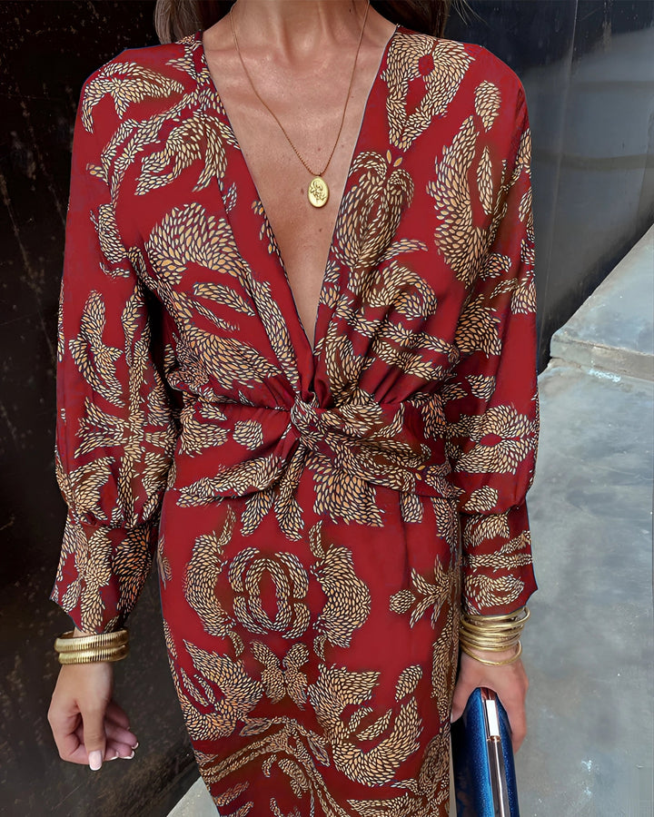 Vespera’s Regal Touch | Elegant Floral Midi Dress