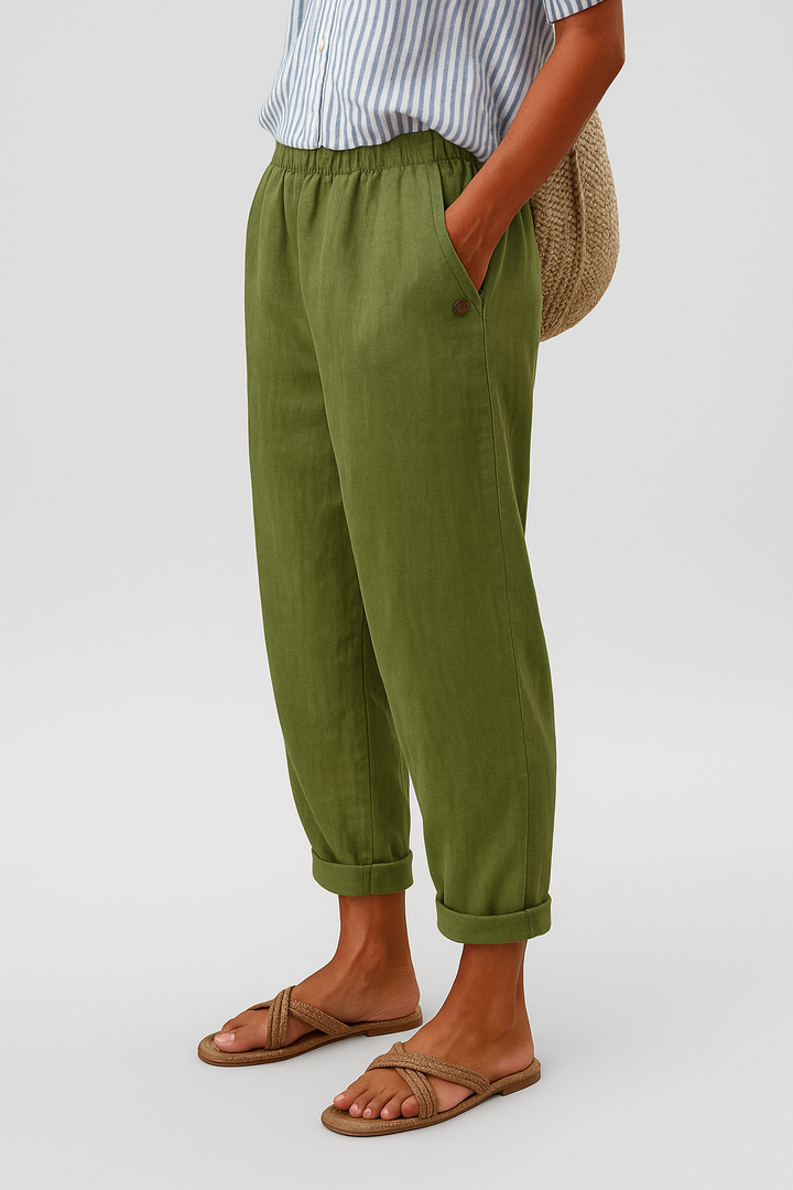Ayla | Women's Linen Relaxed Cuffed Cropped Pants