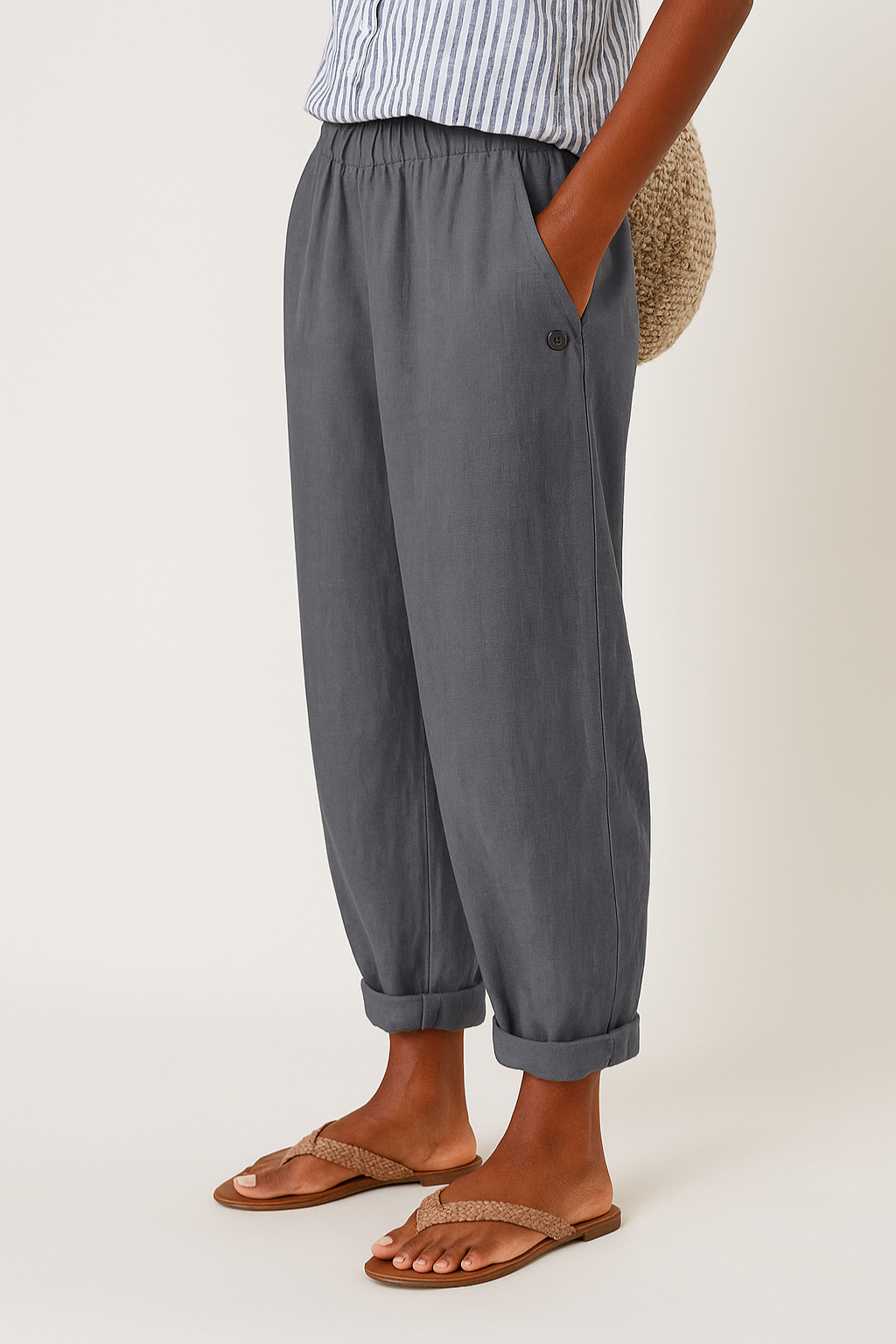 Ayla | Women's Linen Relaxed Cuffed Cropped Pants