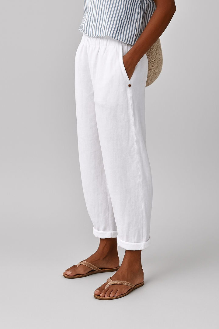 Ayla | Women's Linen Relaxed Cuffed Cropped Pants