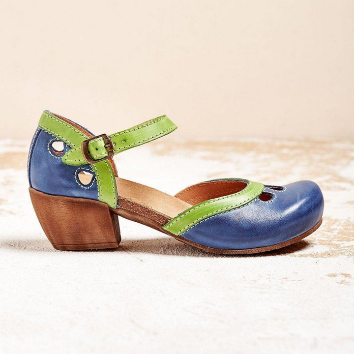 Beatrix | Women's Leather Cut-Out Ankle Strap Block Heel Sandals