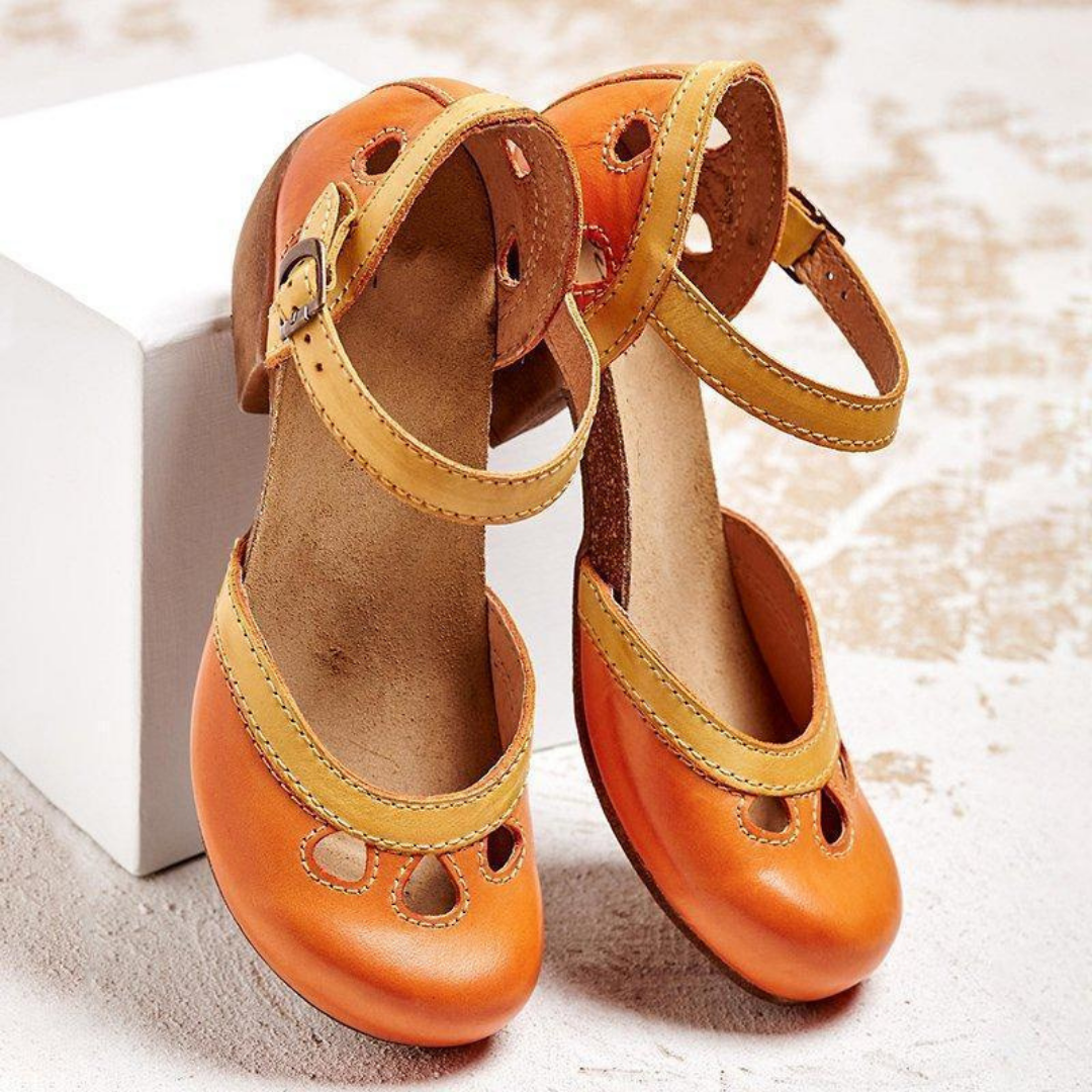 Beatrix | Women's Leather Cut-Out Ankle Strap Block Heel Sandals