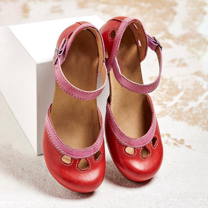 Beatrix | Women's Leather Cut-Out Ankle Strap Block Heel Sandals