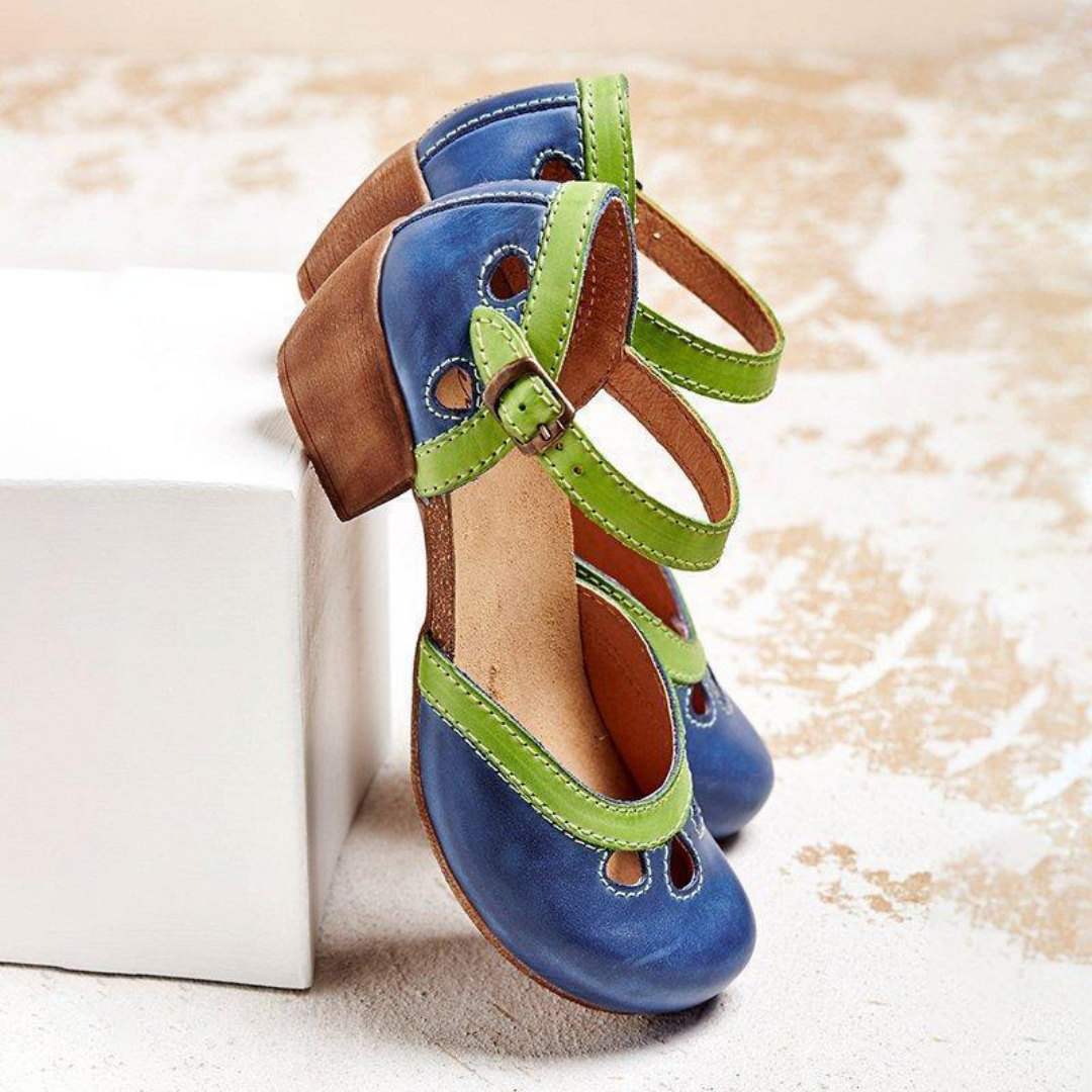 Beatrix | Women's Leather Cut-Out Ankle Strap Block Heel Sandals
