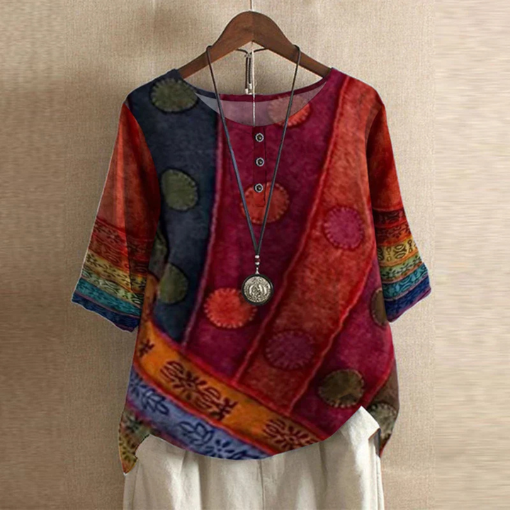 Berni | Women's Linen Garden Border Print Henley Top