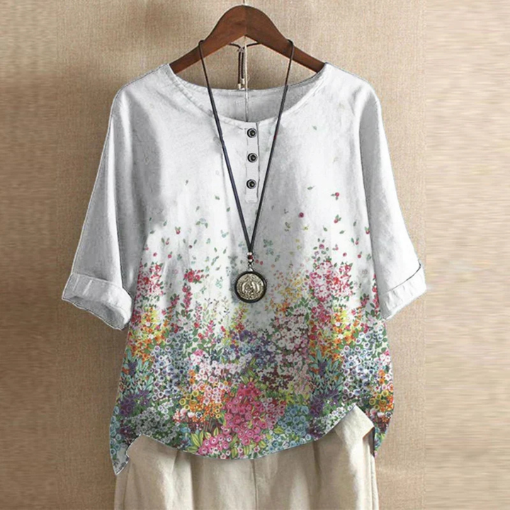 Berni | Women's Linen Garden Border Print Henley Top