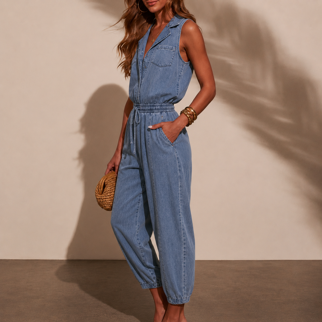 Blythe | Women's Denim Sleeveless Drawstring Jumpsuit