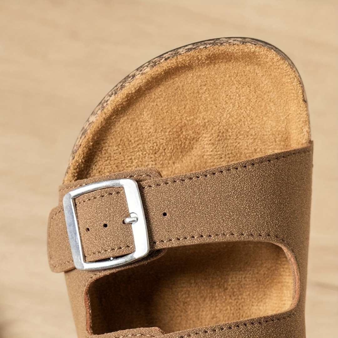 Bria | Women's Orthopedic Suede Double-Buckle Cork Slide Sandals