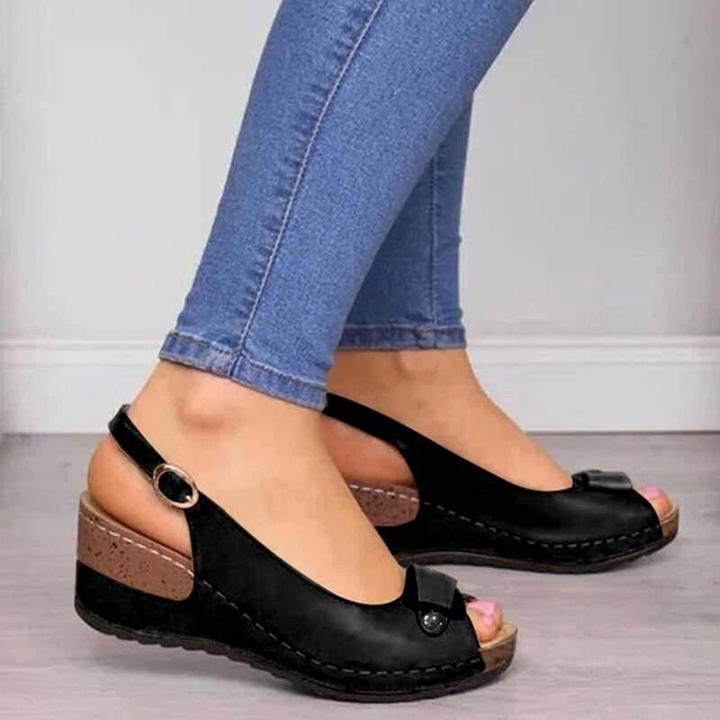 Callista | Women's Orthopedic Leather Peep-Toe Wedge Sandals