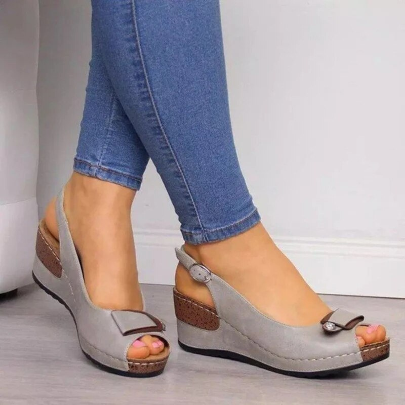 Callista | Women's Orthopedic Leather Peep-Toe Wedge Sandals
