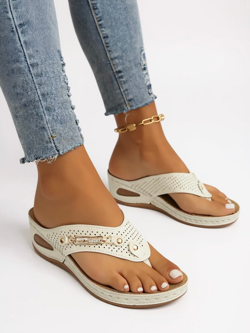 Callum | Women's Leather Arch-Support Wedge Thong Sandals