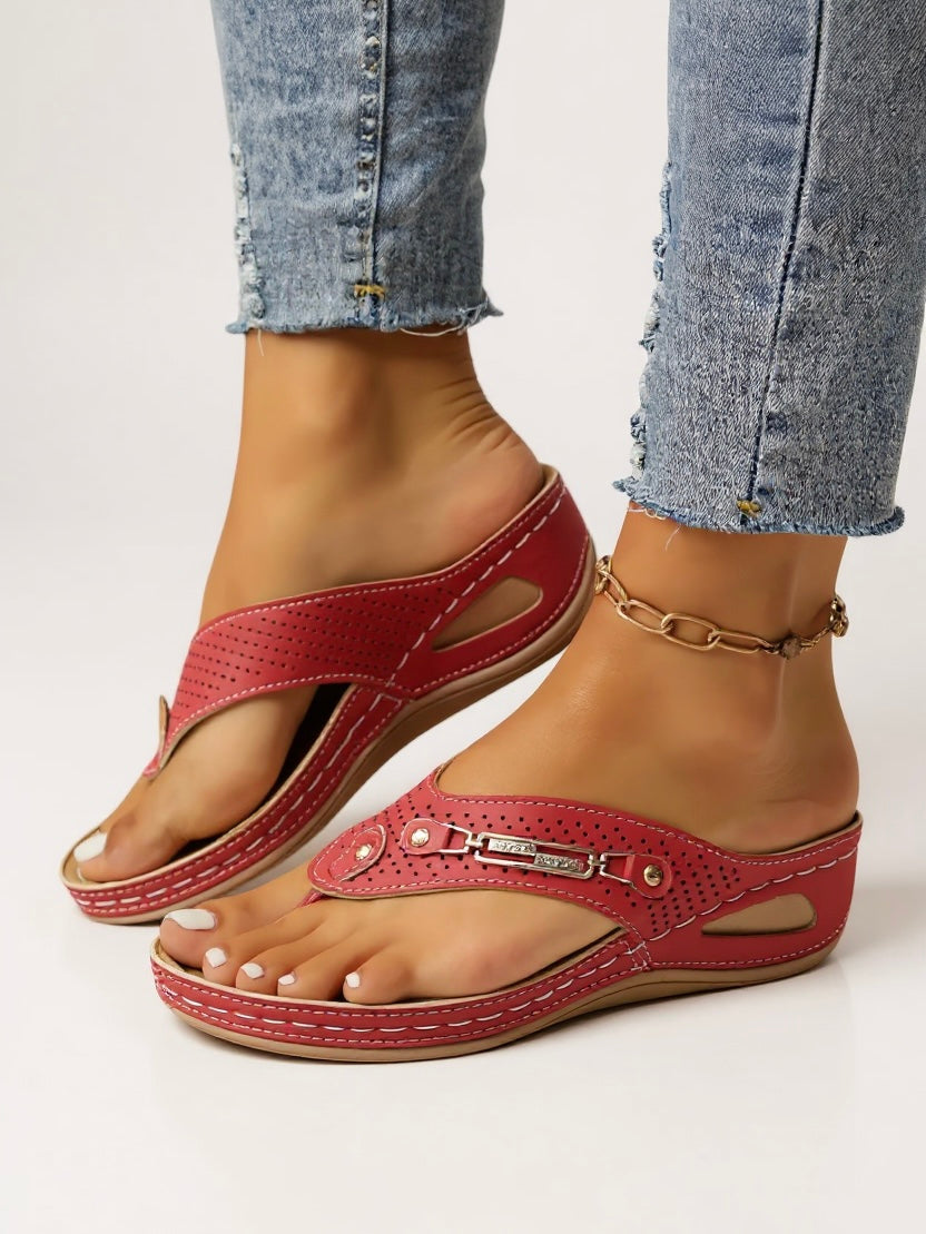 Callum | Women's Leather Arch-Support Wedge Thong Sandals