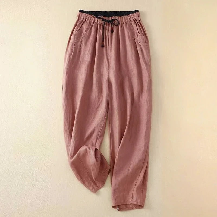 Callum | Women's Linen Drawstring Tapered Casual Trousers