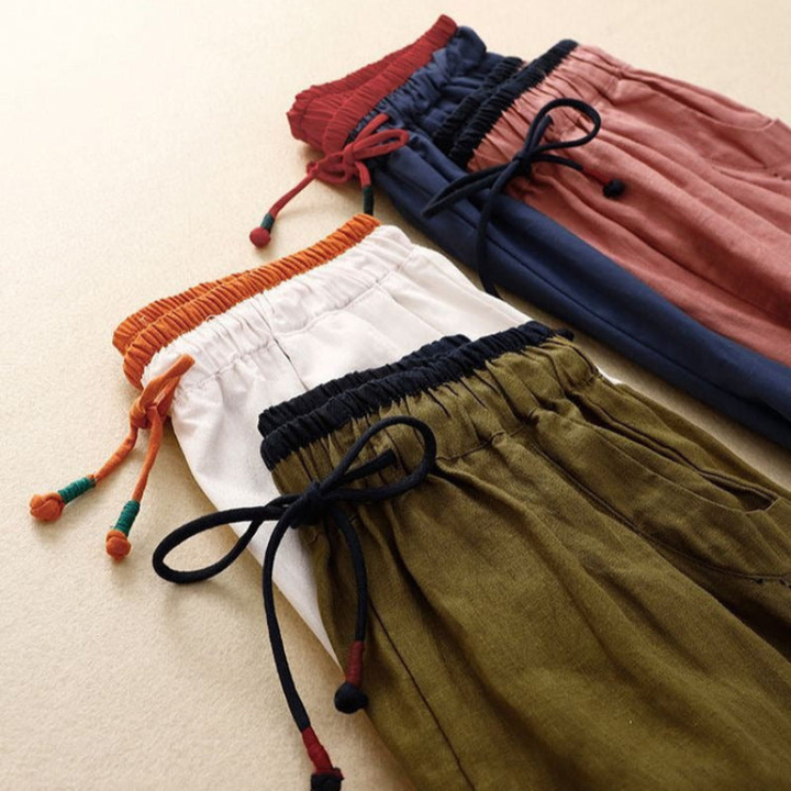 Callum | Women's Linen Drawstring Tapered Casual Trousers