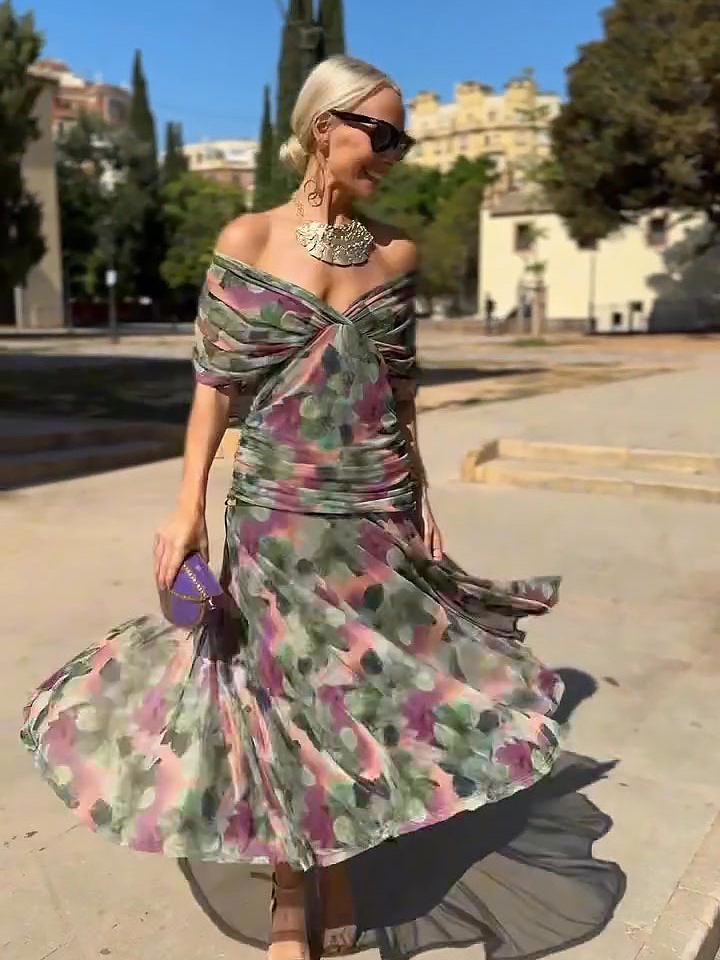 Céleste | Women's Chiffon Wrap V-Neck Maxi Dress Elegant