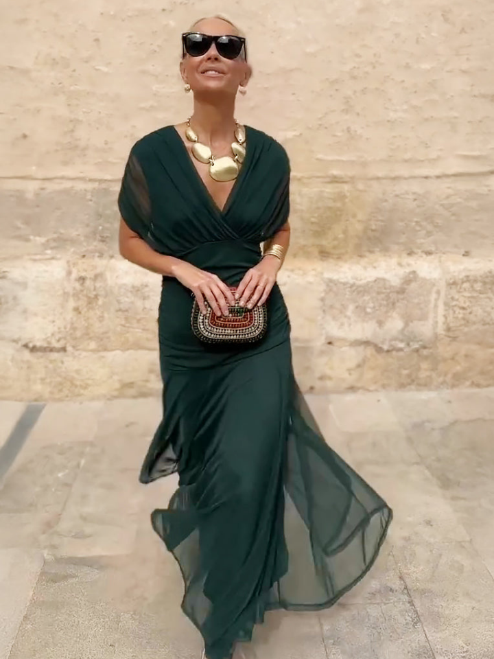 Céleste | Women's Chiffon Wrap V-Neck Maxi Dress Elegant