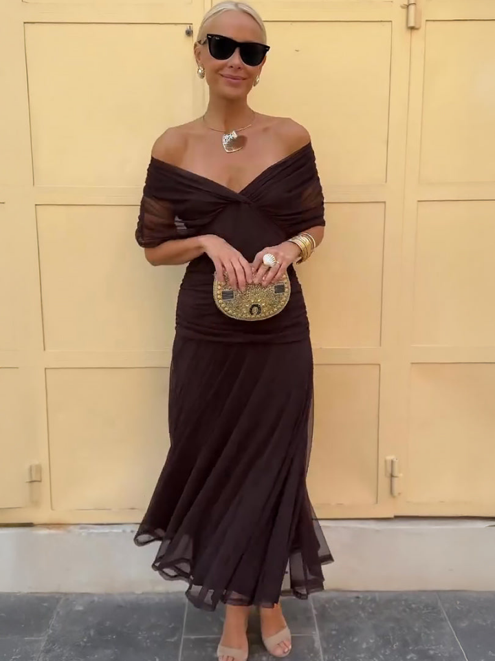 Céleste | Women's Chiffon Wrap V-Neck Maxi Dress Elegant