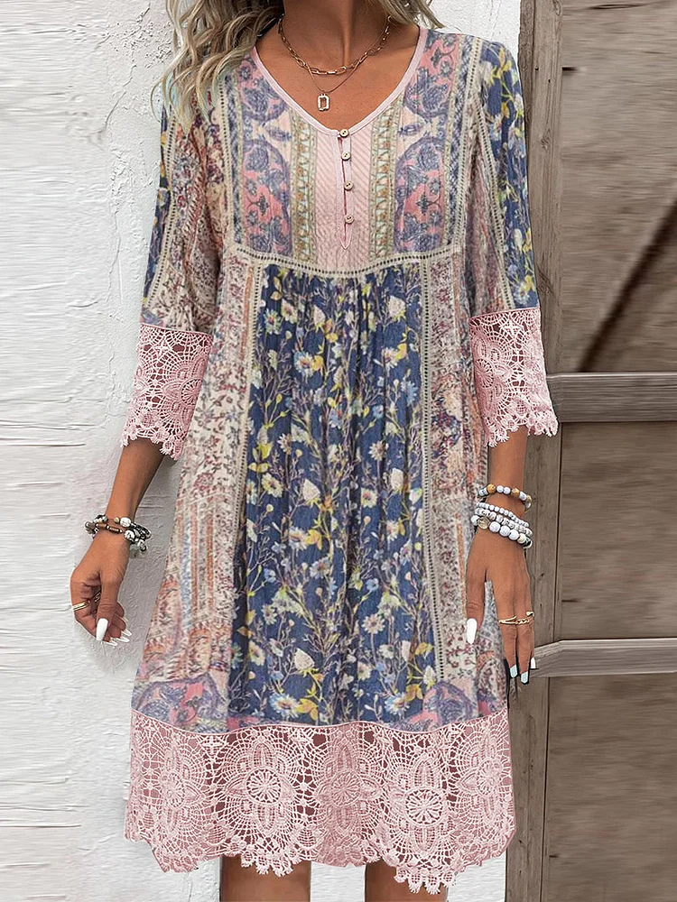 Celeste | Women's Cotton Lace-Trim Embroidered Midi Dress