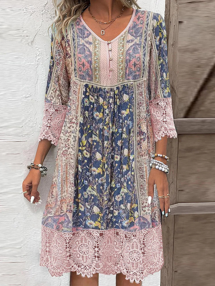 Celeste | Women's Cotton Lace-Trim Embroidered Midi Dress