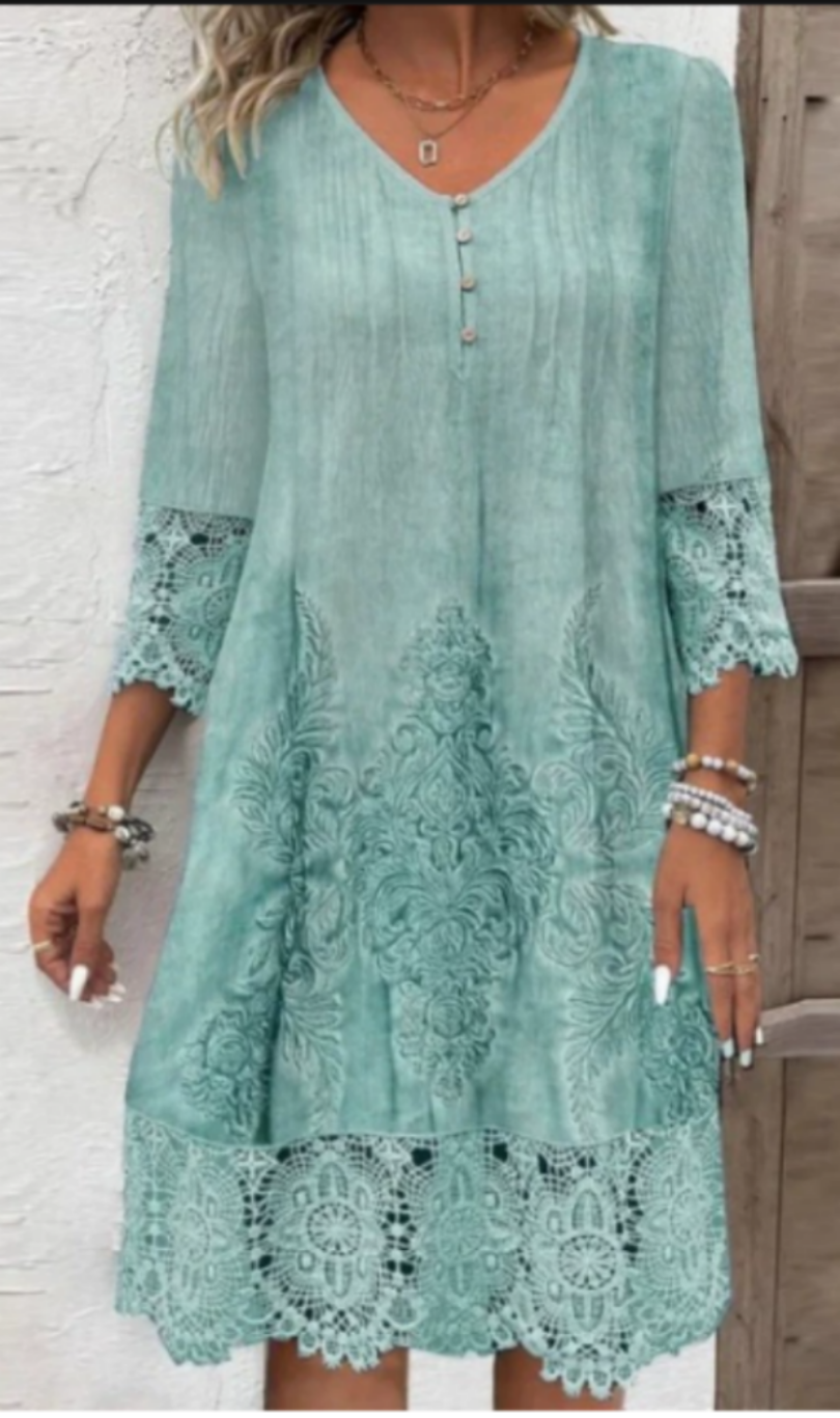 Celeste | Women's Cotton Lace-Trim Embroidered Midi Dress