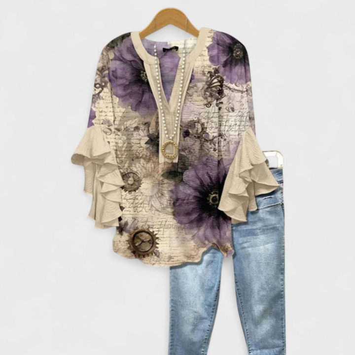 Celine | Women's Lightweight Printed Ruffle Sleeve Blouse