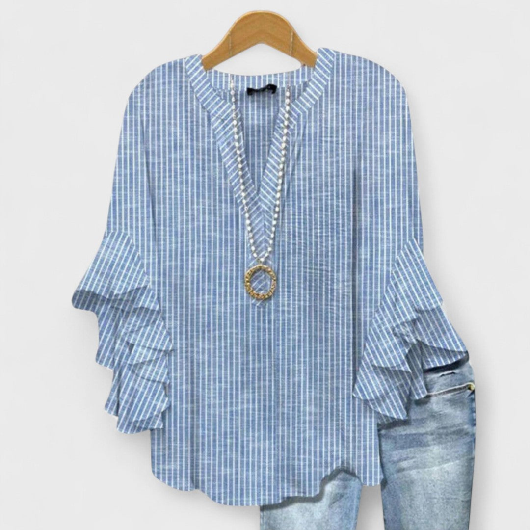 Celine | Women's Lightweight Printed Ruffle Sleeve Blouse