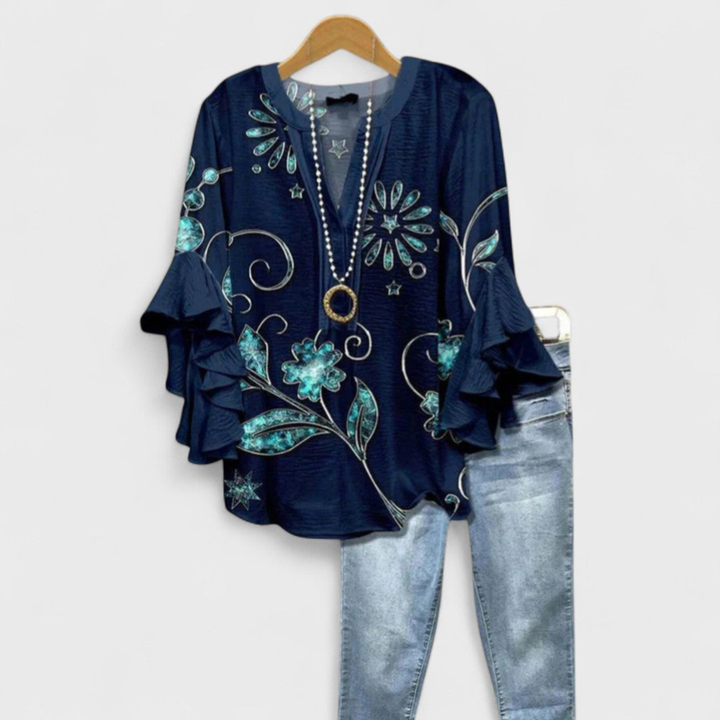 Celine | Women's Lightweight Printed Ruffle Sleeve Blouse