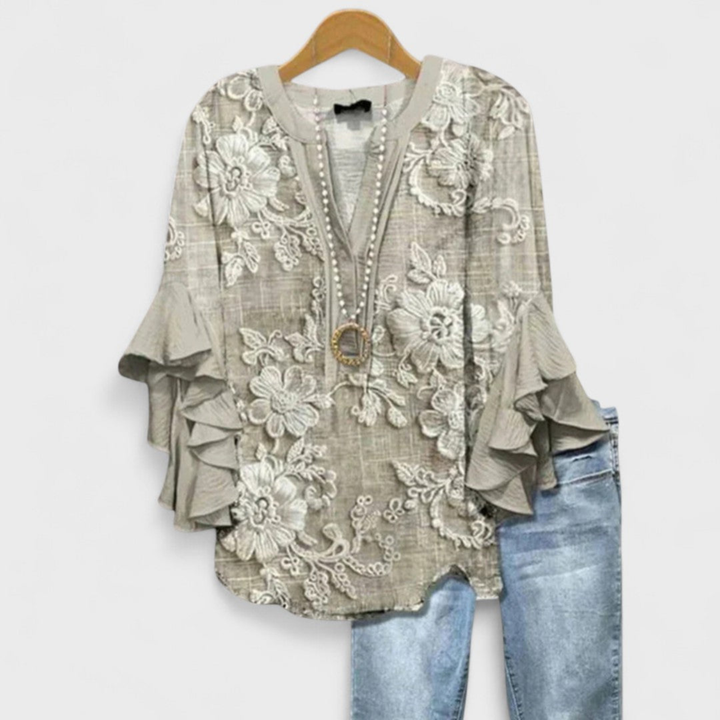 Celine | Women's Lightweight Printed Ruffle Sleeve Blouse