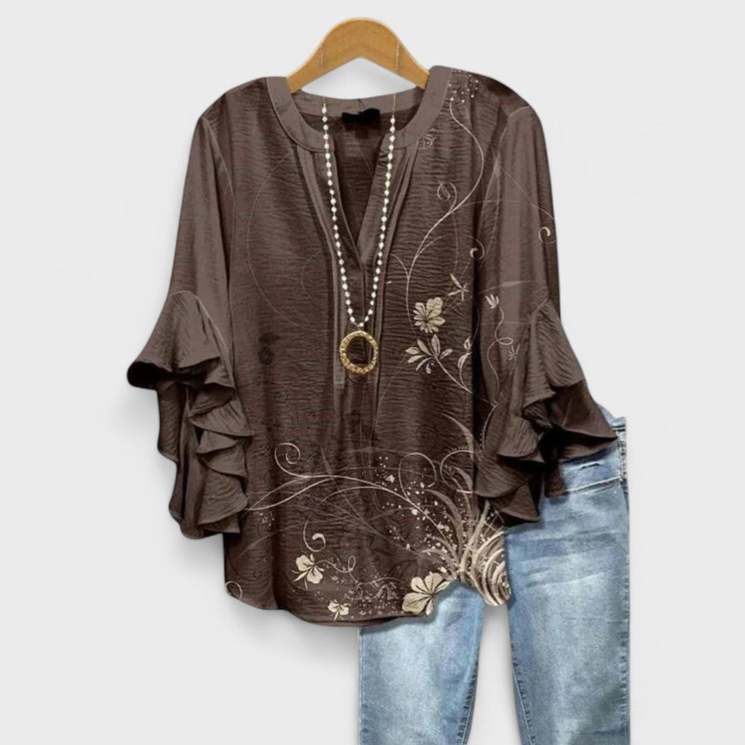 Celine | Women's Lightweight Printed Ruffle Sleeve Blouse