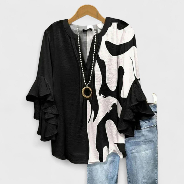 Celine | Women's Lightweight Printed Ruffle Sleeve Blouse