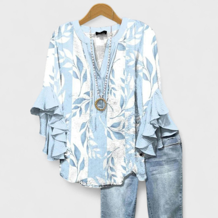 Celine | Women's Lightweight Printed Ruffle Sleeve Blouse