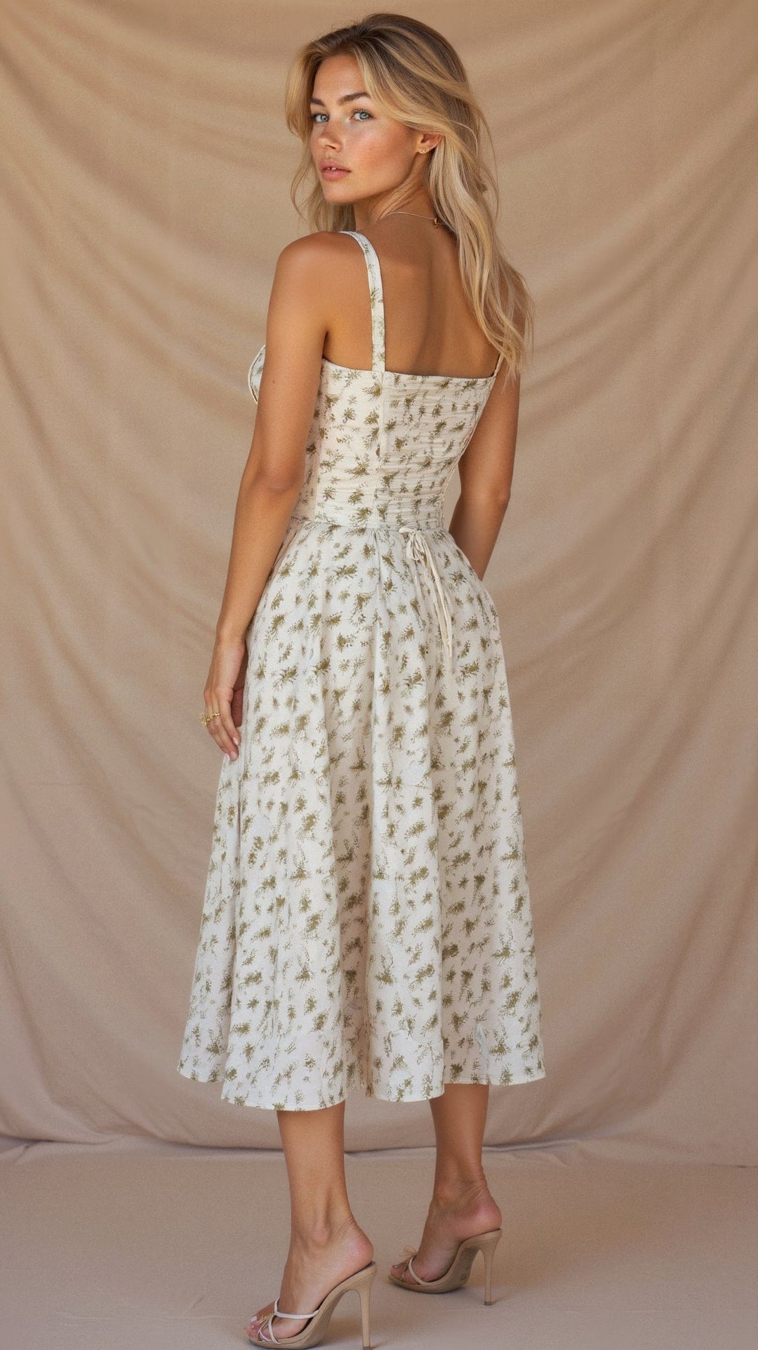 Vespera's Floral Grace | Midi Dress