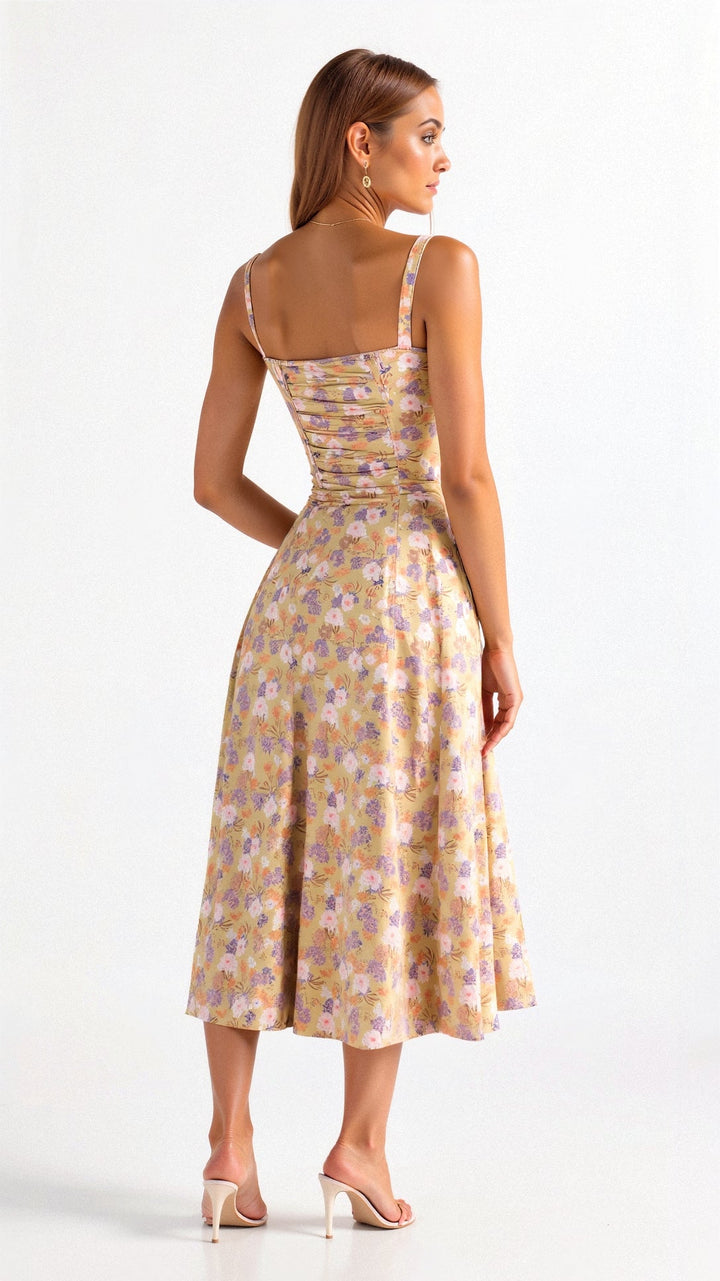 Vespera's Floral Grace | Midi Dress